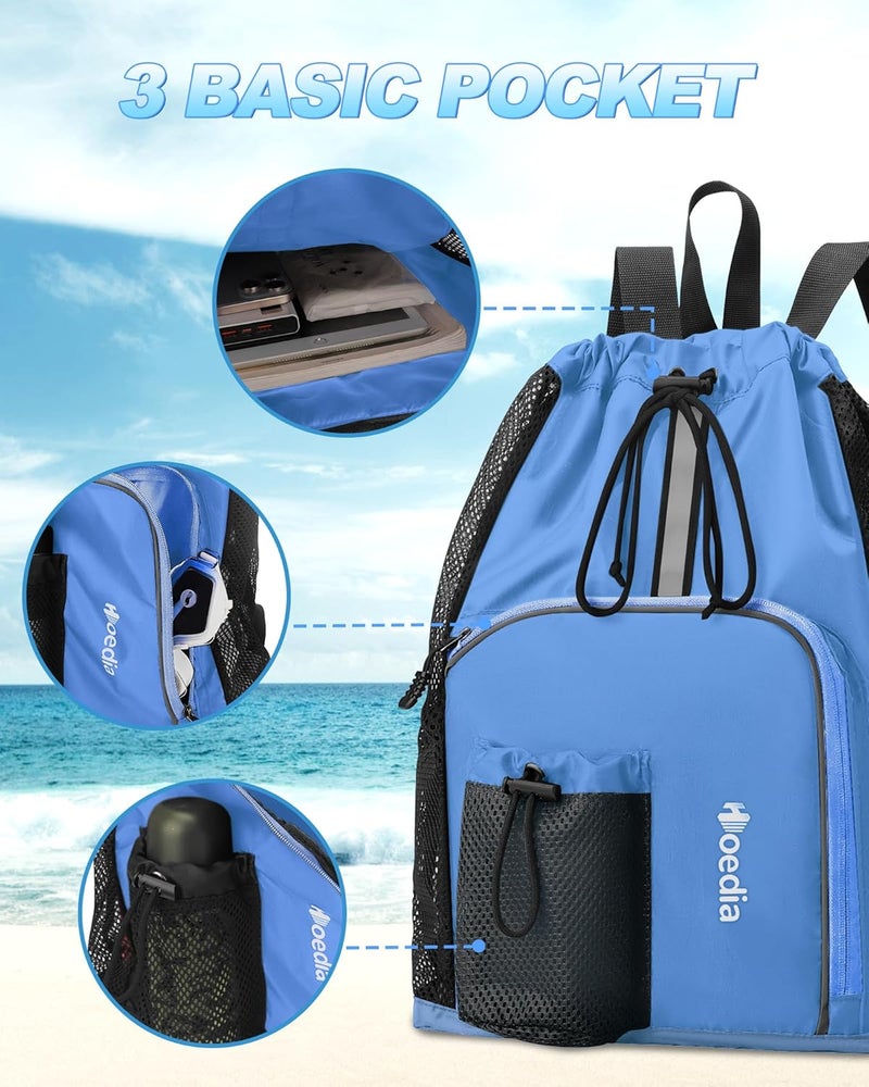 Hoedia Mesh Swim Bag Drawstring Backpack Beach Backpack for Swimming, Pool, Gym, and Workout Gear - Image 4